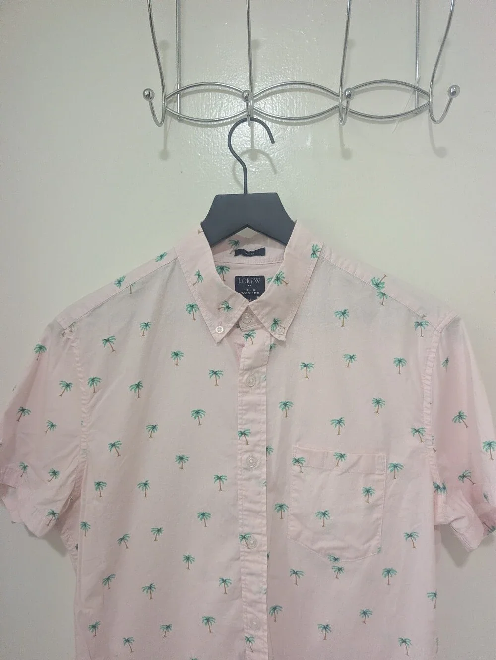 J.Crew Pink Short-Sleeve Slim Palm Tree Print Button Down Shirt